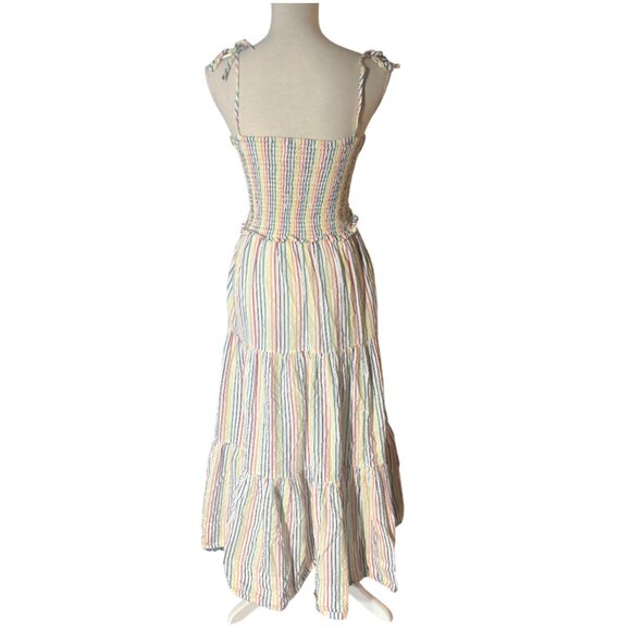 Solid & Striped The Indigo Dress in Rainbow Pinstripe S small smocked midi - Picture 7 of 11